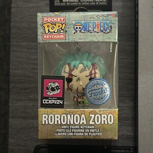 Funko Pop! Roronoa Zoro Nothing Happened Keychain CCXP MX Exclusive STICKER CON